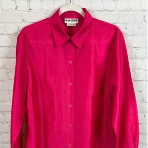 JOAN LESLIE hot pink magenta fuchsia button down classic shirt blouse top 14